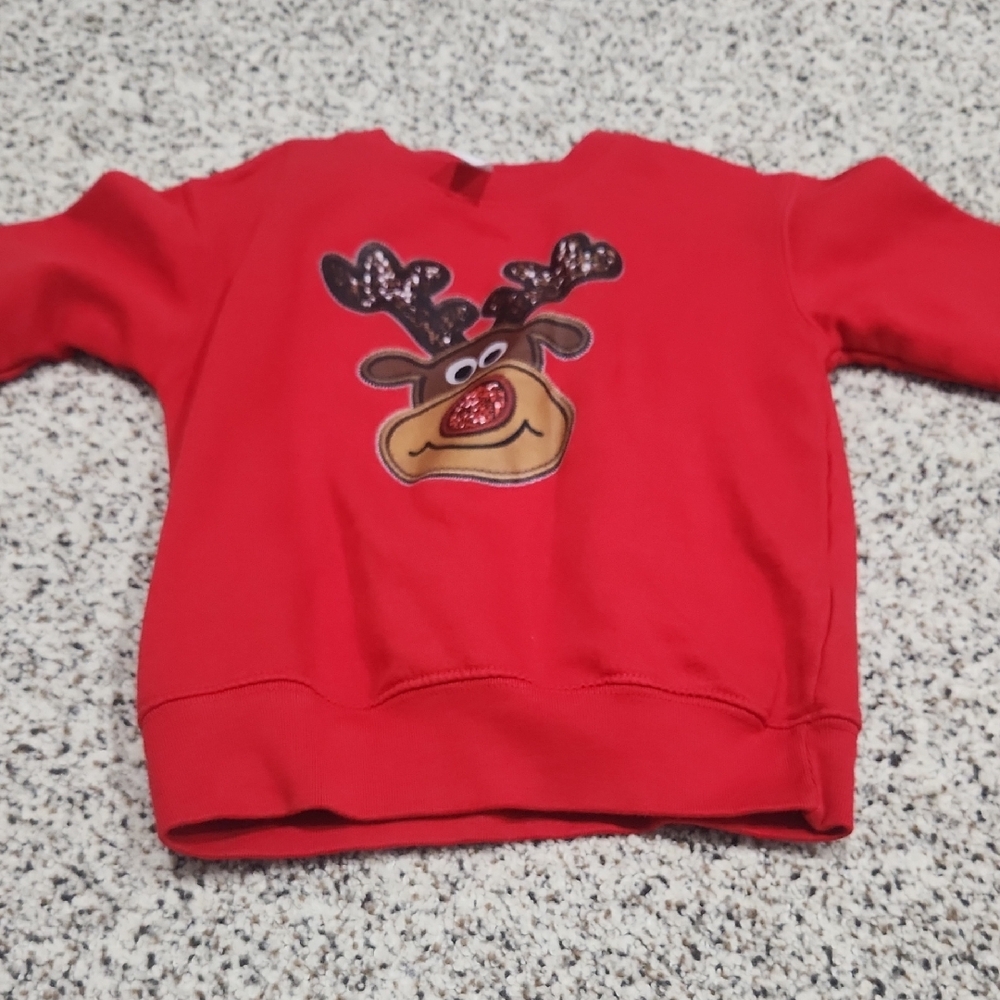 Rabbit Skins Red Toddler Girls Sweatshirt with Reindeer Design